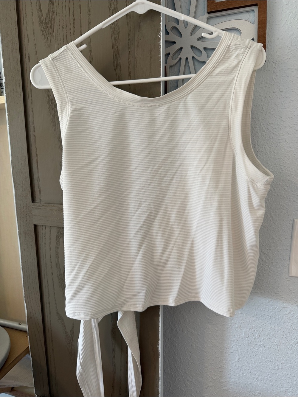 CALIA by Carrie Underwood Cream Ribbed Tie-Front Tank
